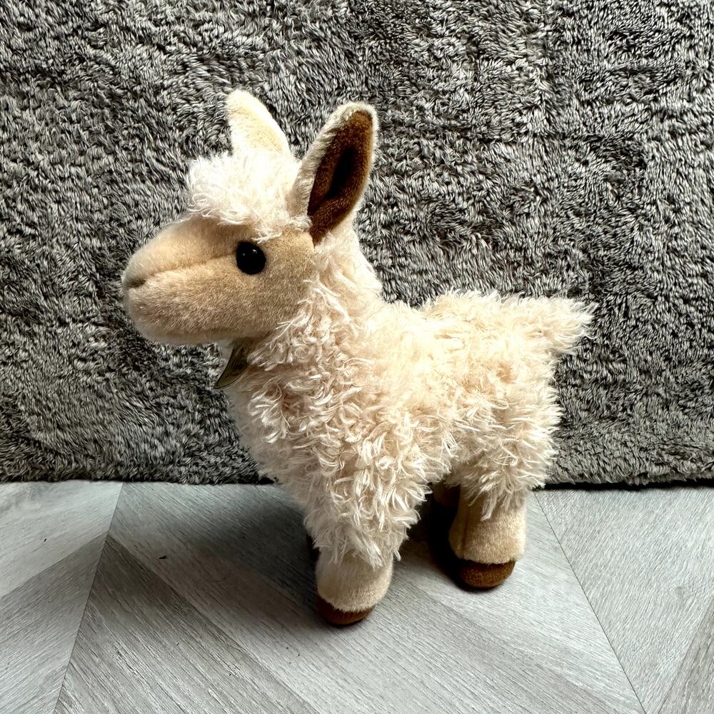 Miyoni Aurora Llama Plush Stuffed Animal Standing Curly Fur Brown Cream